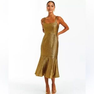 Mestiza New York Jody Fit & Flare Sleeveless Cocktail Dress Golf Metallic NWT